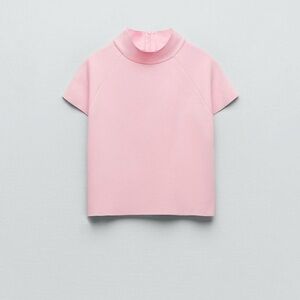Zara Pink Mock Neck Short Sleeve Top